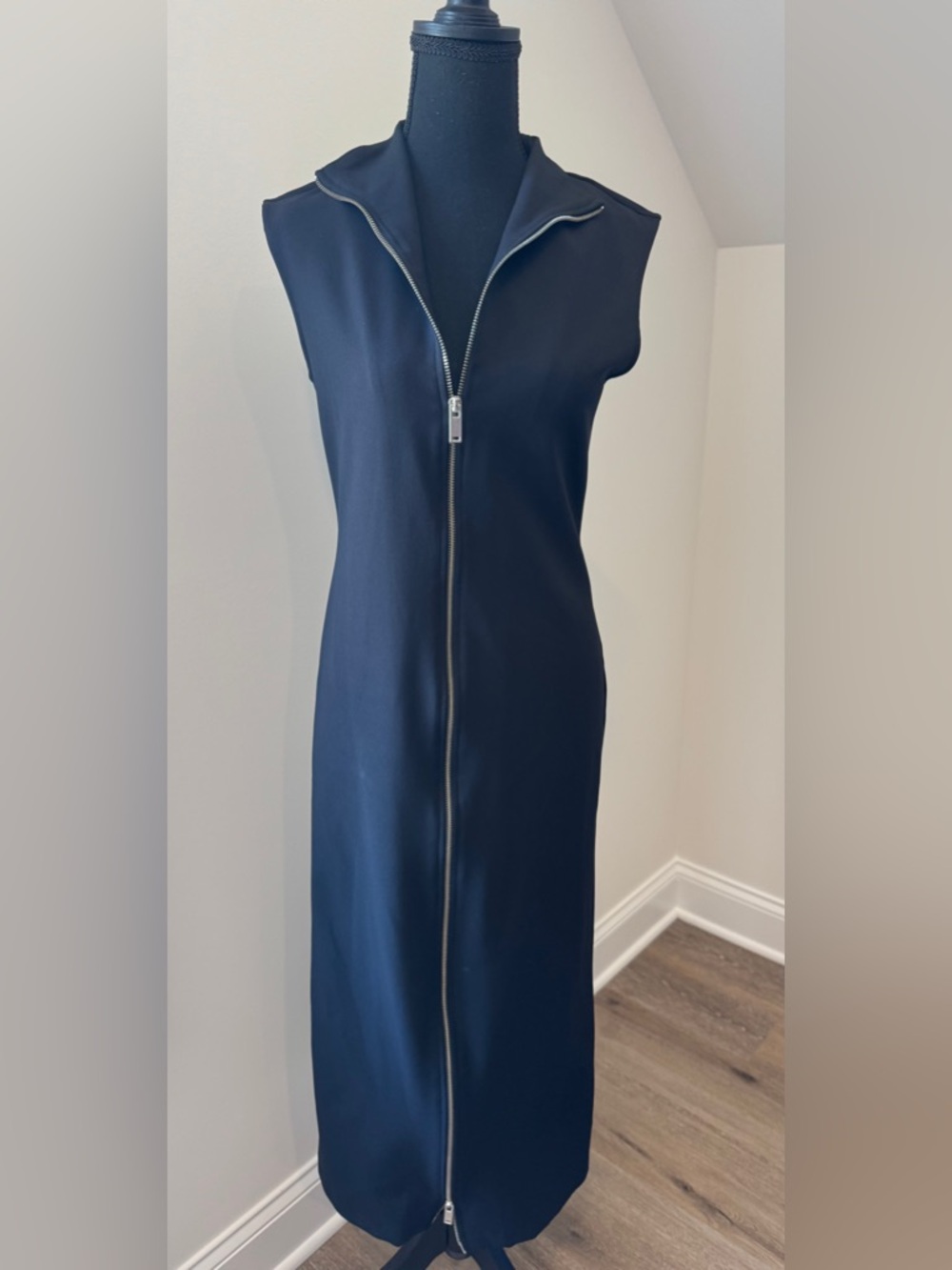 Zara Navy Blue‎ Zip Front Midi Dress Sleeveless Minimalist Workwear Medium